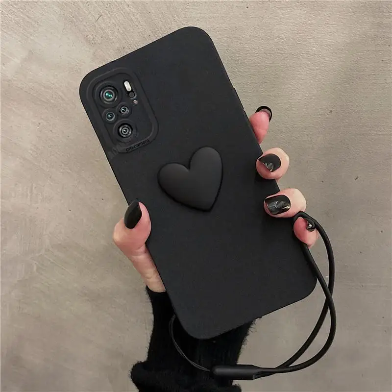 Note10S roztomilé 3D milostné srdce silikónové puzdro zapnuté pre xiaomi redmi note 10 pro 4g 10s 10pro 11 11S na povrazový kryt na zápästie Poco M5s