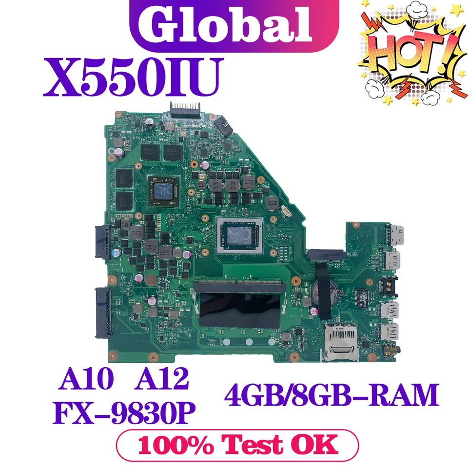NOTEBOBOL X550IK HEACBOARD pre základnú dosku ASUS X550I X550IU XV50I VX50IU VX50IK A10 A10 A12 FX-9830P CPU 4 GB/8 GB-RAM RX460