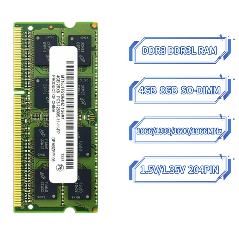 Notebook RAM DDR3 DDR3L 8 GB 4 GB 1066MHz 1333MHz 1600MHz 1866MHz notebook Pamäť sodimm PC3-8500 10600 12800 Duálny kanál