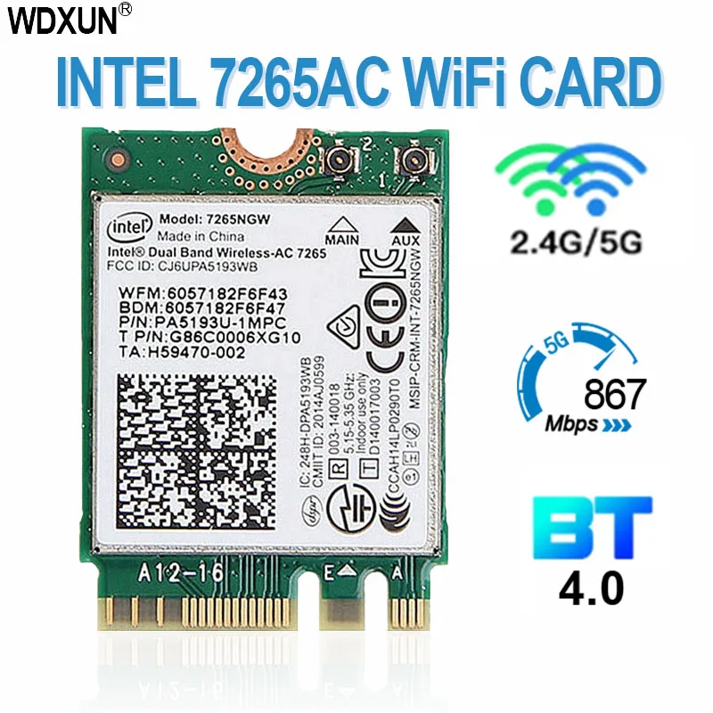 Notebook WLAN pre Intel 7265NGW Dual Band Wireless-AC 7265 867 MBPS 802.11ac 2 x 2 WiFi + Bluetooth BT 4,0 NGFF M.2