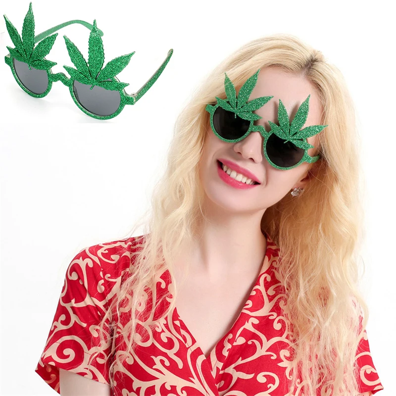 Novinka cosplay zelená lesklá javorové listy okuliare slávnostné večierky Dámske slnečné okuliare Vintage Dekoratívne slnečné okuliare pre mužov