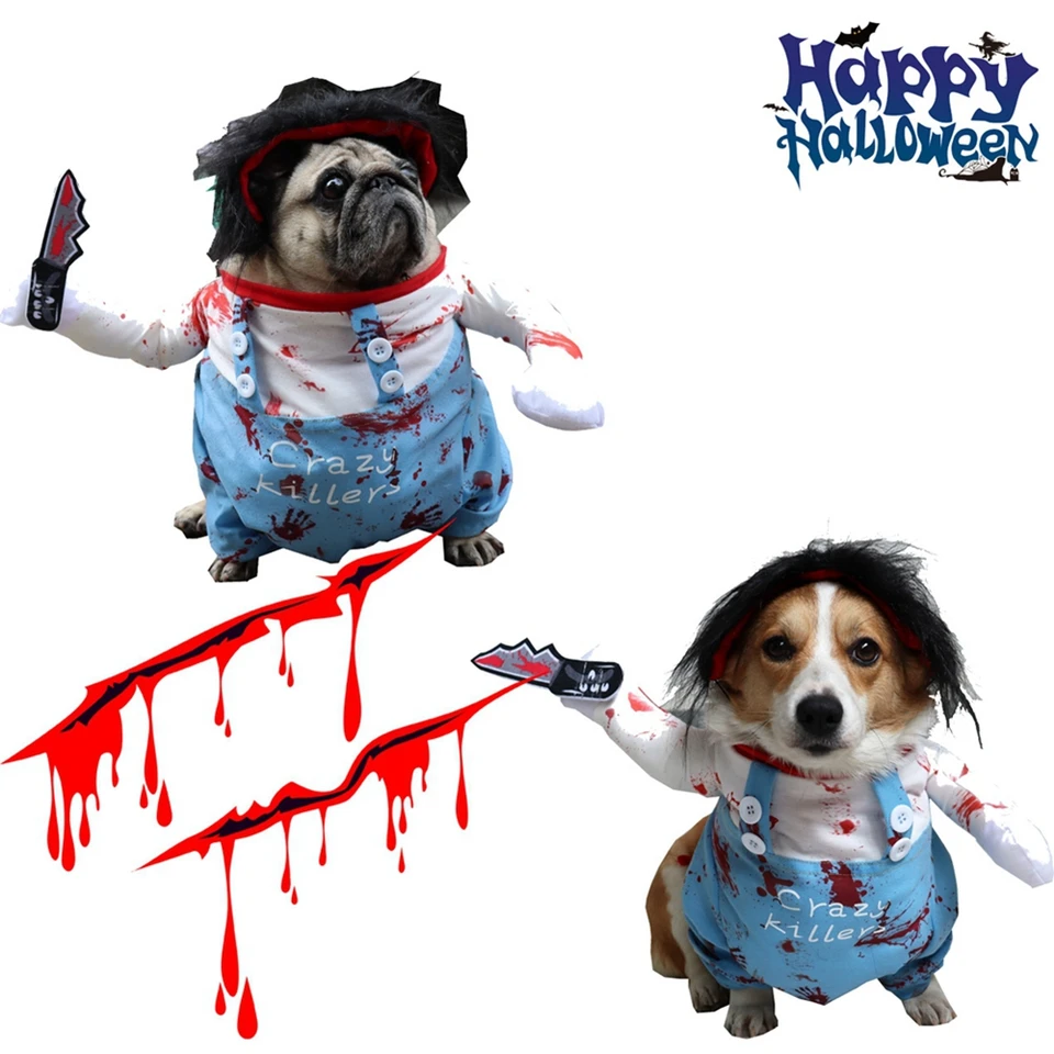 Novinka Halloween Pet Dog Clothes Dogs Drží nôž Halloween vianočný kostým vtipný domáci mačička Party Cosplay oblečenie oblečenie