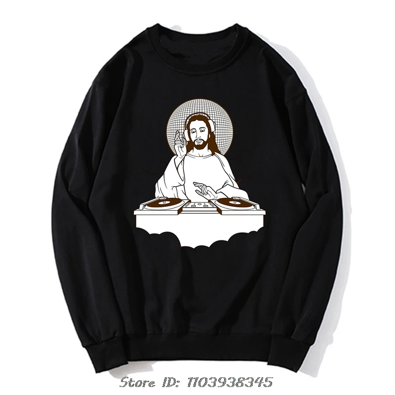 Novinka Ježiš God DJ Turlover Pullover Hoodie Graphic Streetwear Sound Guy Engineer DJ Audio Technik Nadmerná mikina