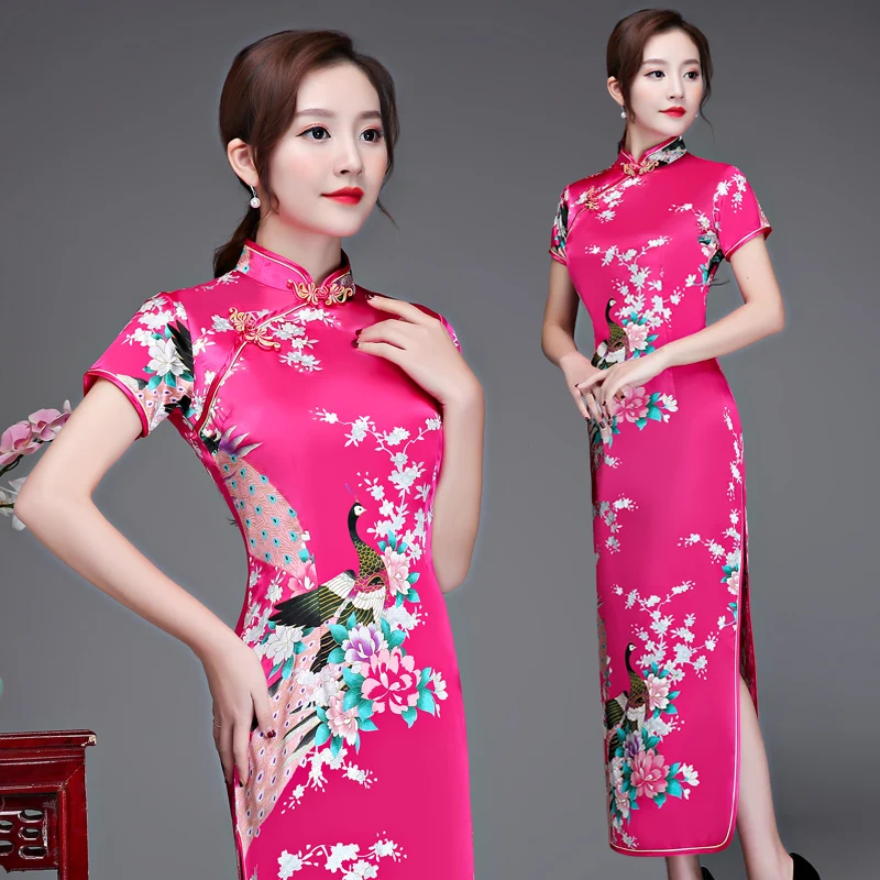 Novinka leto leto nové qipao ženy hodvábne rayon cheongsam dámy sexy dlhý čínsky štýl mandarínky obojok