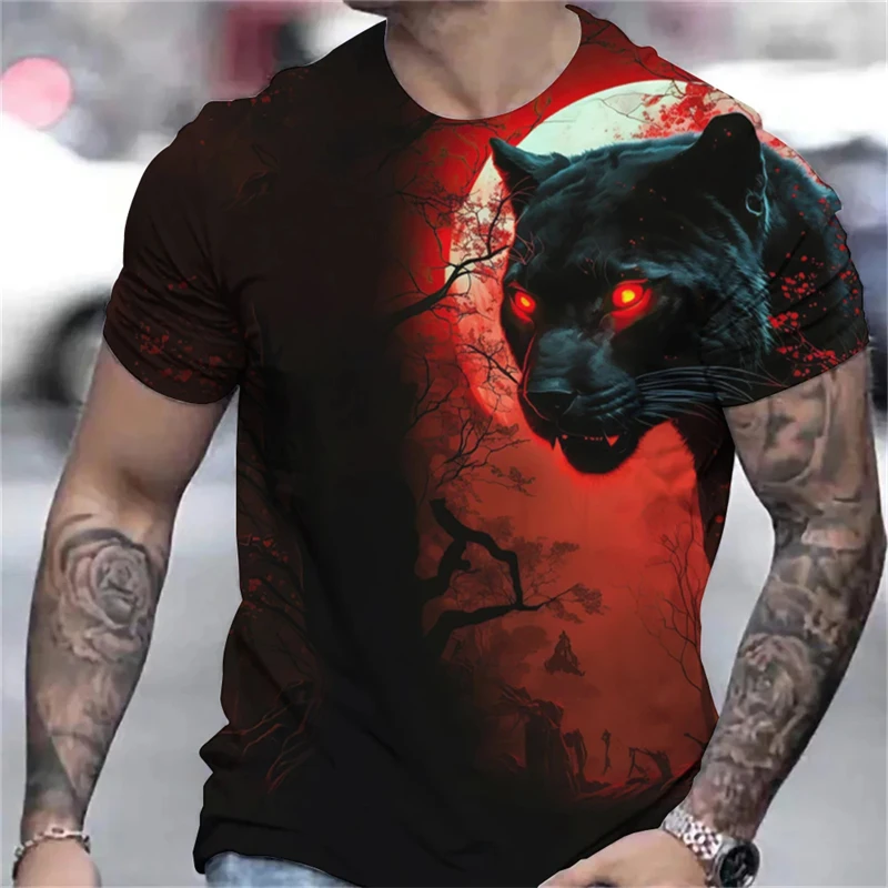 Novinka móda blesk Leopard 3D tlač Tieň pre mužov pre mužov, pouličné hip hop odpalisko Príležitostné ženy s krátkym rukávom topánky pre deti voľné tričko