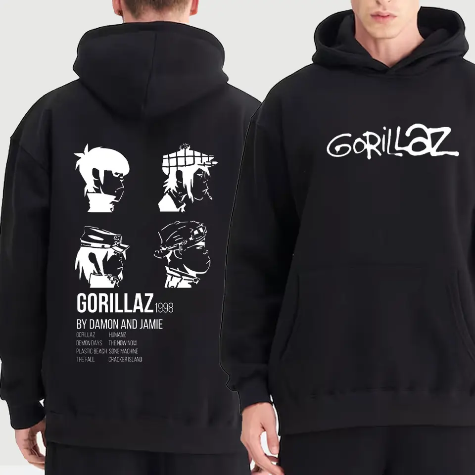 NOVINKA V HODINÁCH A MINKY UNISEX CAPLE Anime Pows Punk Clothes Gorillaz Print Hoodie Módne mikiny Hip Hop Rap Hoody Tops