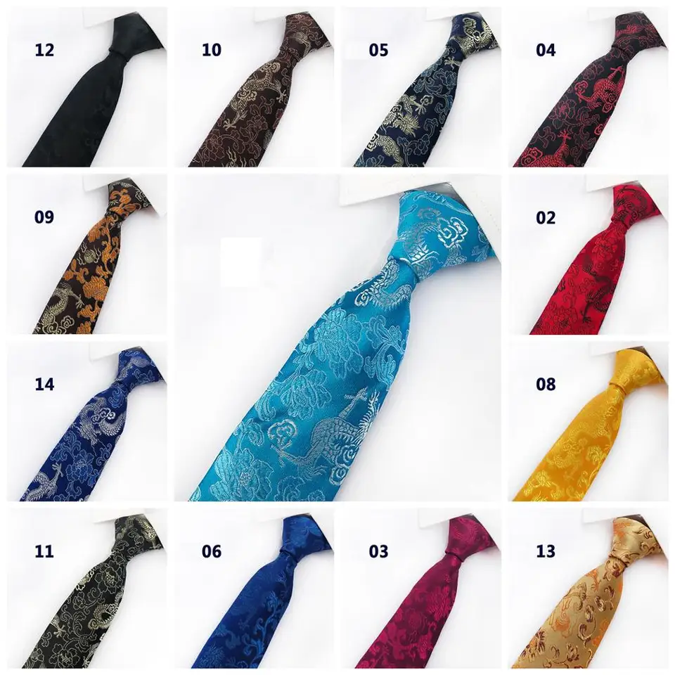 Novinky Klasické čínske draky tlačené hodváb 8 cm kravaty pre mužov Polyester Zelená modrá červená červená žltá žltá svadobná pánske kravaty