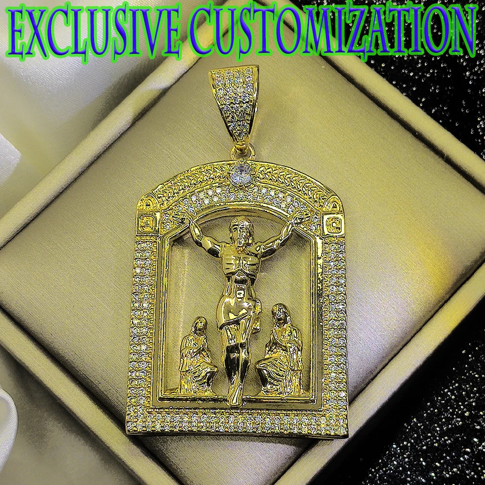 Novo navrhnutý vlastný náhrdelník s diamantovým vykladaným Ježišovým príveskom, luxusným ručne vyrábaným 18k zlatým pokovovaním, trendy dekorácia