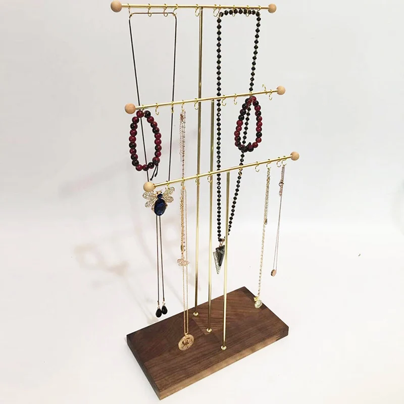 Novo orechový zlatý kov 3-stupňový stolík 30/10 Háčiky náramky Náramky Nástenky šperky Stand Stand Organizátor Displej šperky držiak šperky