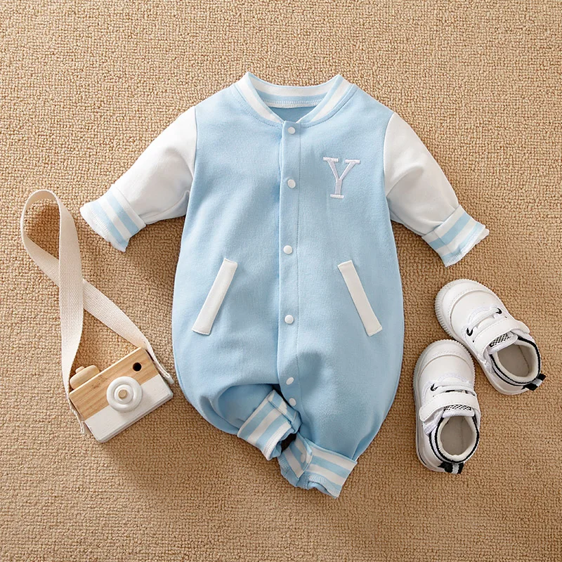Novonarodené detské baseballové oblečenie 0 3 6 9 12 mesiacov Boston Cotton Long Ruckve Footies batoľa chlapec oblečenie pre deti Šedá šedá pyžamá