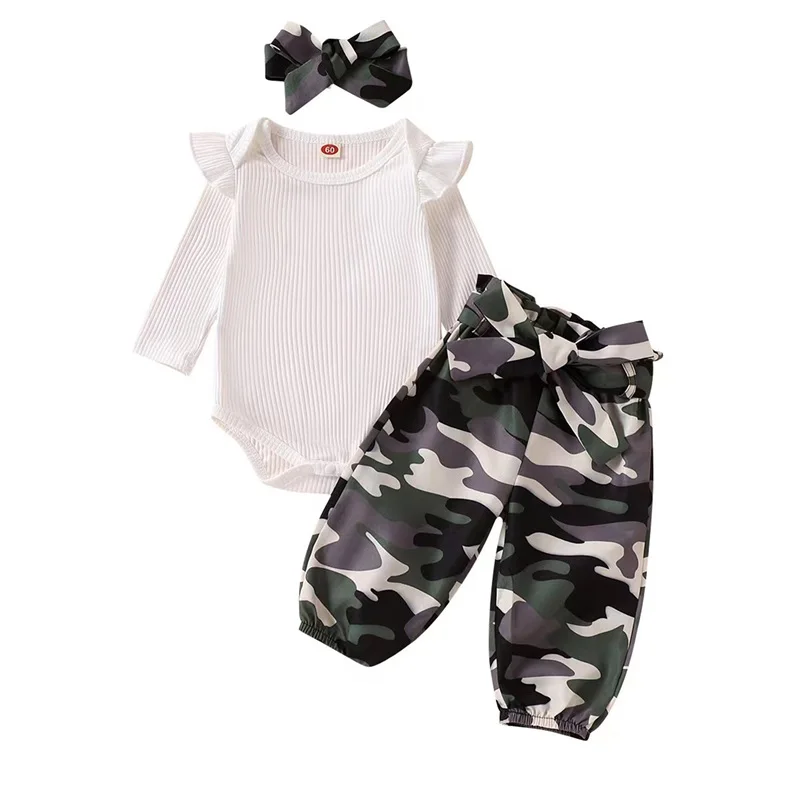 Novonarodené dieťa Dievčatá Rib pleť Romper Daisy Print Pants čelenka detské oblečenie pre dievčatá 0 3 6 12 18 24 mesiacov