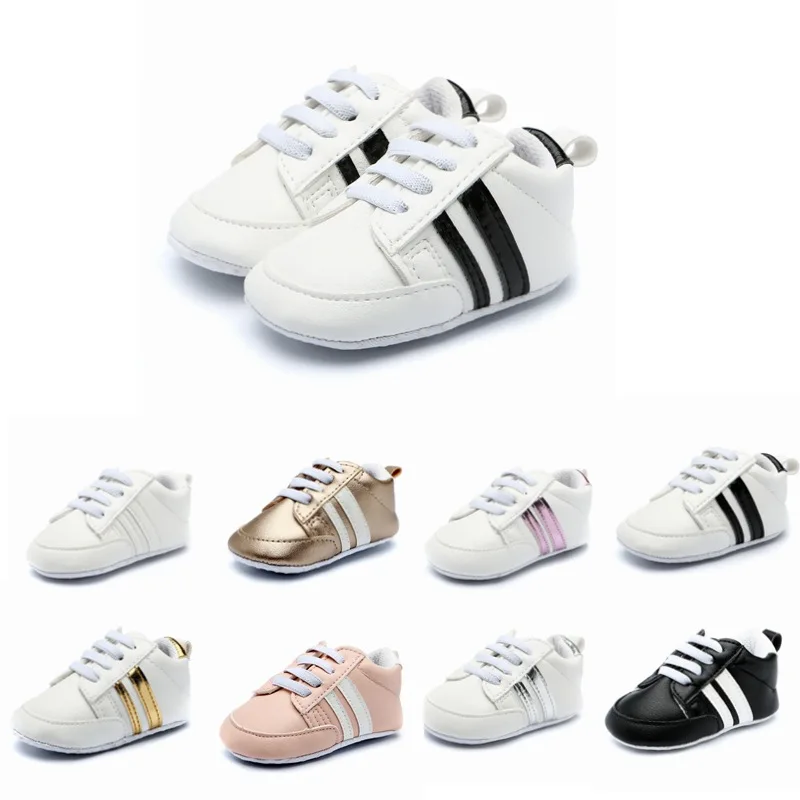 Novorodenecké topánky dieťa Soft First Walkers batoľa klasické biele čierne tenisky pre chlapcov dievčatá Šport Soft Sole Pu Kožené topánky
