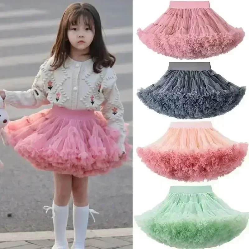 Nová 1-8T čipka sukňa dievčat nadýchané šifónové pettiskirt Slid Colors Tutu sukne dievča tanečnú sukň