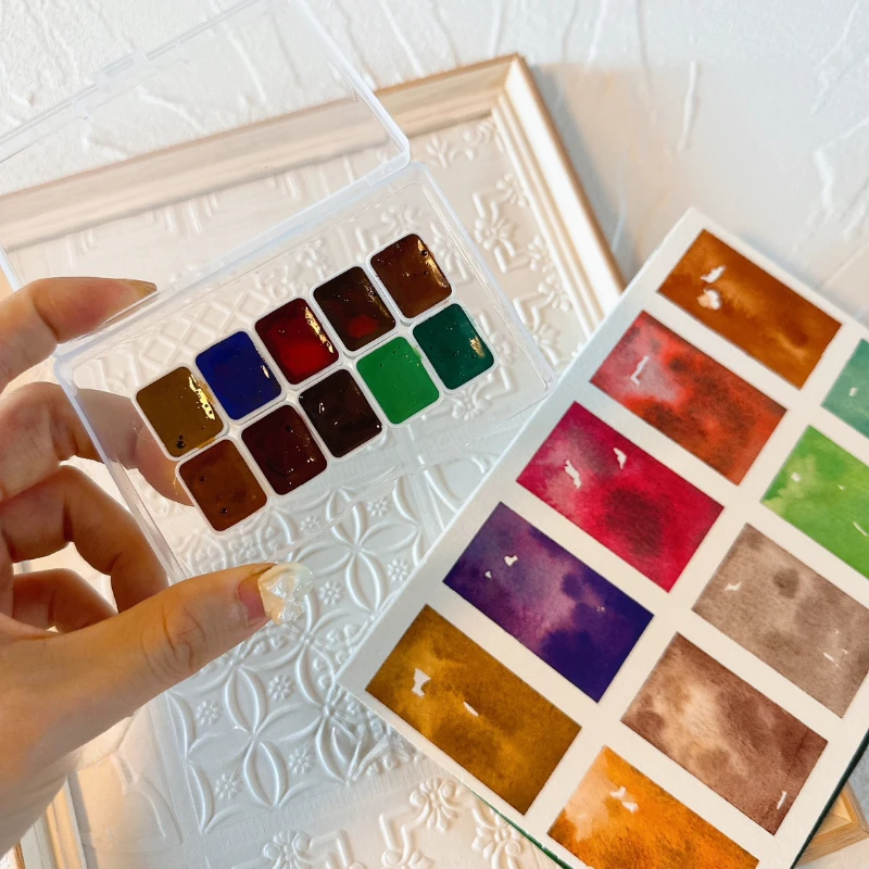 Nová 10 farebná biela nočná nočná akvarelová farba vrstvená farba Master Zrážané farebné umelecké maľba Aquarelas Art Supplies