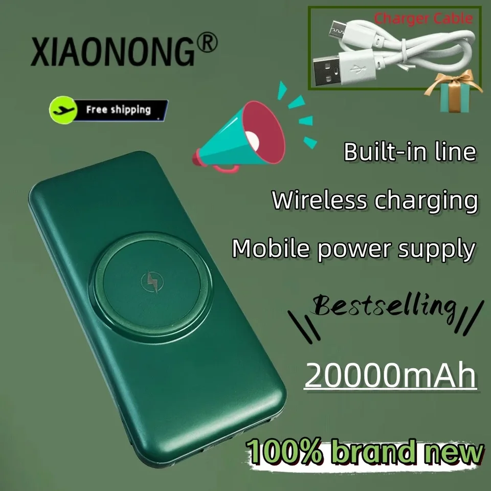 Nová 100% 20000 mAh Wireless Power Bank Vstavaná 4 káble prenosná externá nabíjačka batérií pre iPhone 12 Pro Xiaomi 10