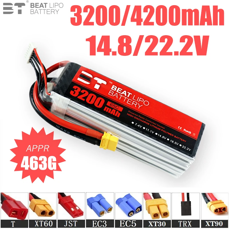 Nová 14,8/22,2V 3200/4200MAH 65C LiPo batéria pre RC QuadCopter Helikoptér FPV Racing Drone Suver Parts 4/6S Nabíjateľná batéria