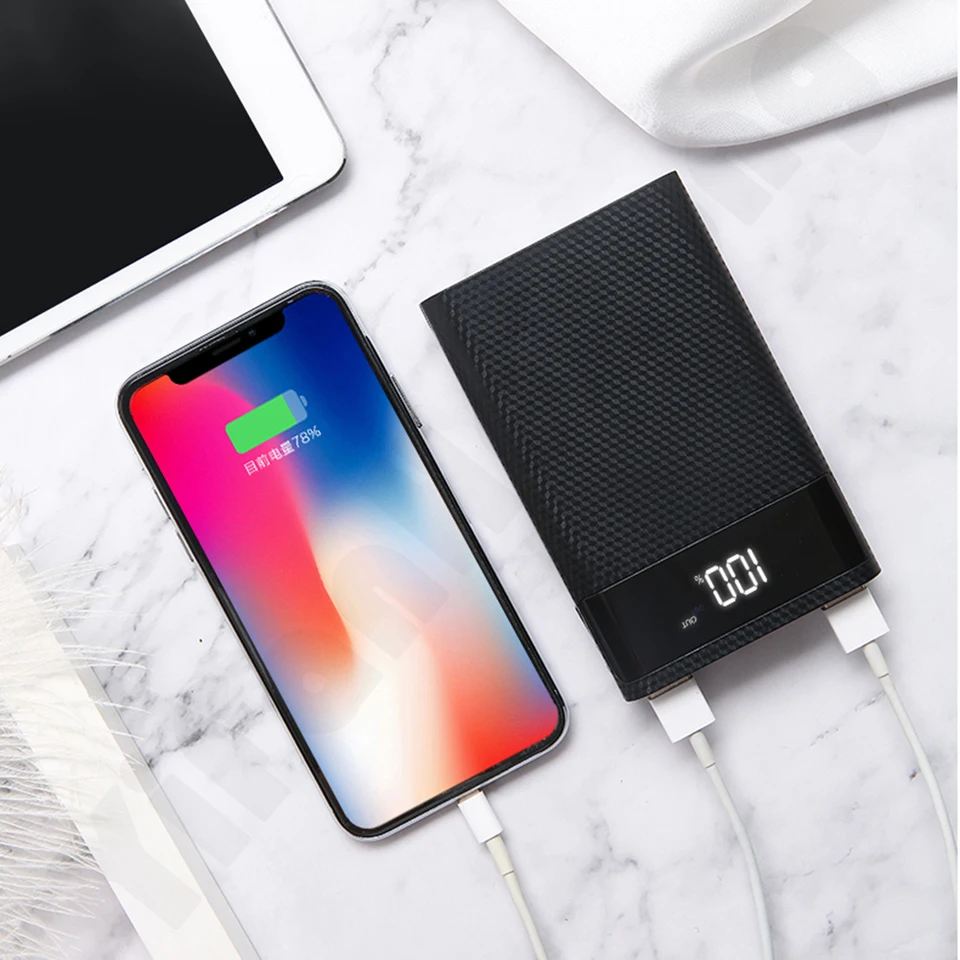 Nová 15000 mAh Power Bank Rýchle nabíjanie Prenosná nabíjačka batérií 4x18650 batéria DIY shell puzdro pre iPhone6 ​​Samsung Xiaomi