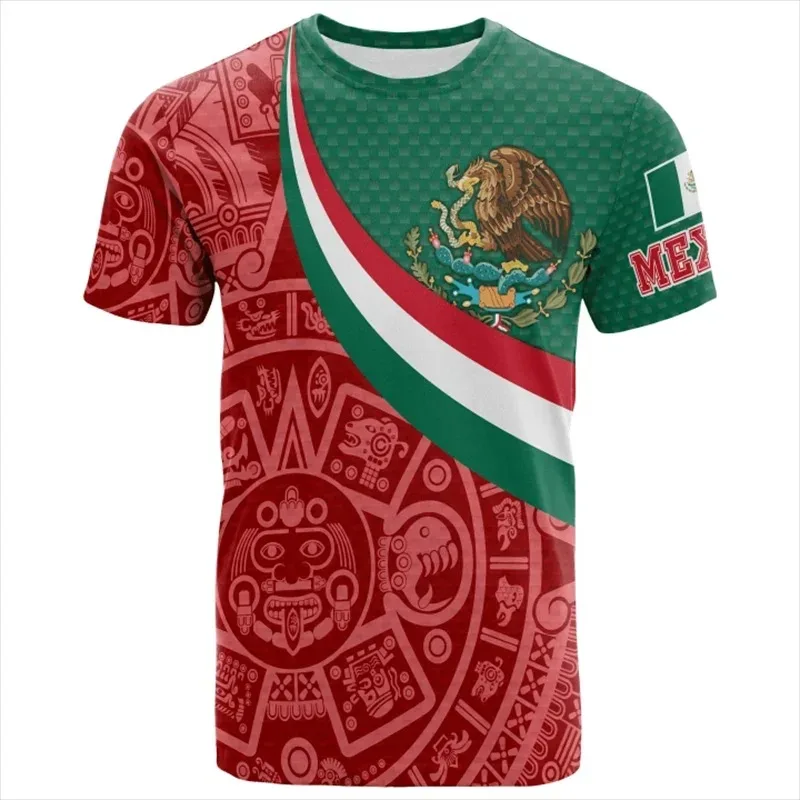 Nová 3D tlač Mexiko vlajka azték tričko Men mexický národný znak Tričko Cool ulica Summer s krátkym rukávom okrúhle krky Tops