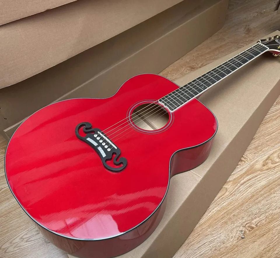 Nová 43# Akustická gitara J200 Lotus INLAY EBONY /BONE Nut /Saddle Red Lotus 240616