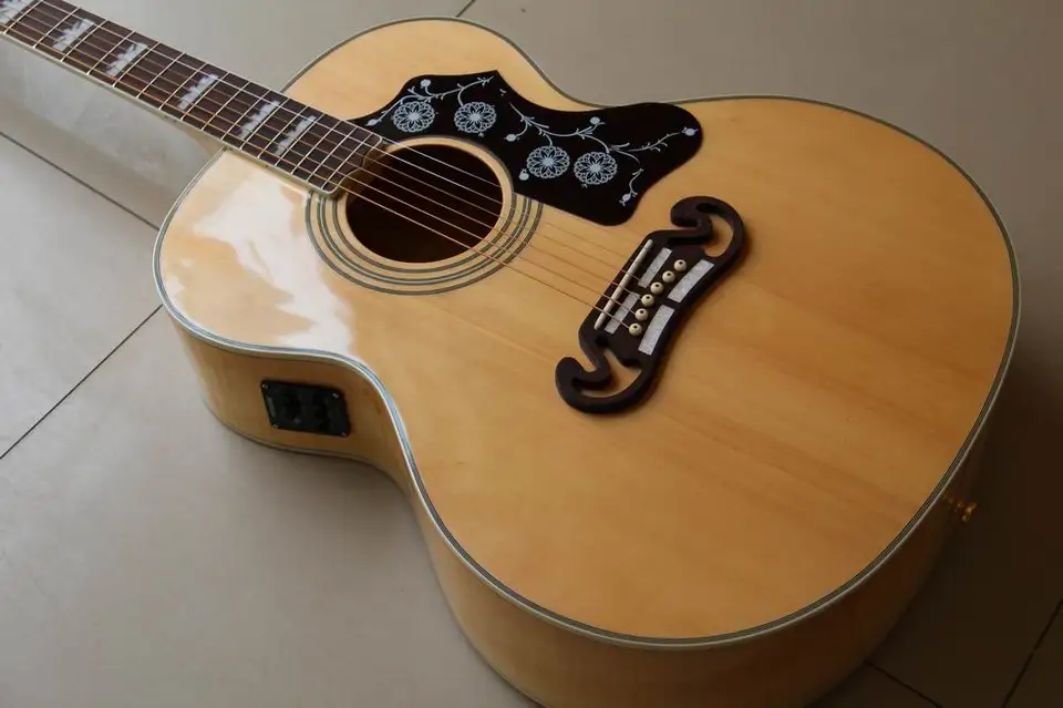 Nová 43# J200 Akustická elektrická gitara Všetky masívne drevo AAA+ javorový krk/bočné/späť SJ200 Model 301 Prírodný 120419