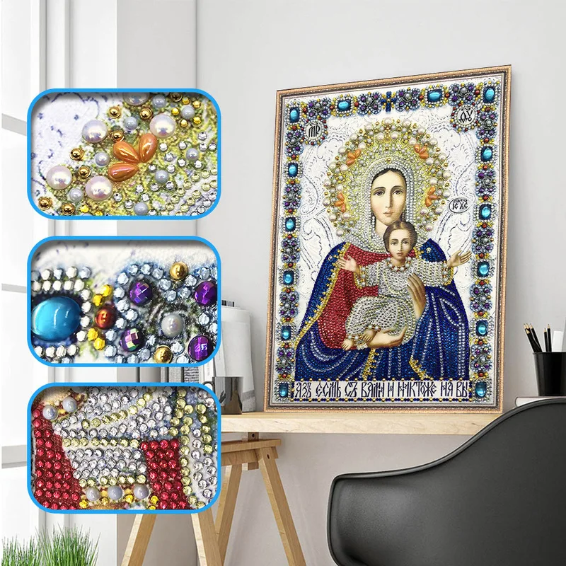 Nová 5D DIY Diamond Painting Cross Stitch Charakter Náboženská dáma, Diamantová výšivka Domáca dekorácia 30x40cm