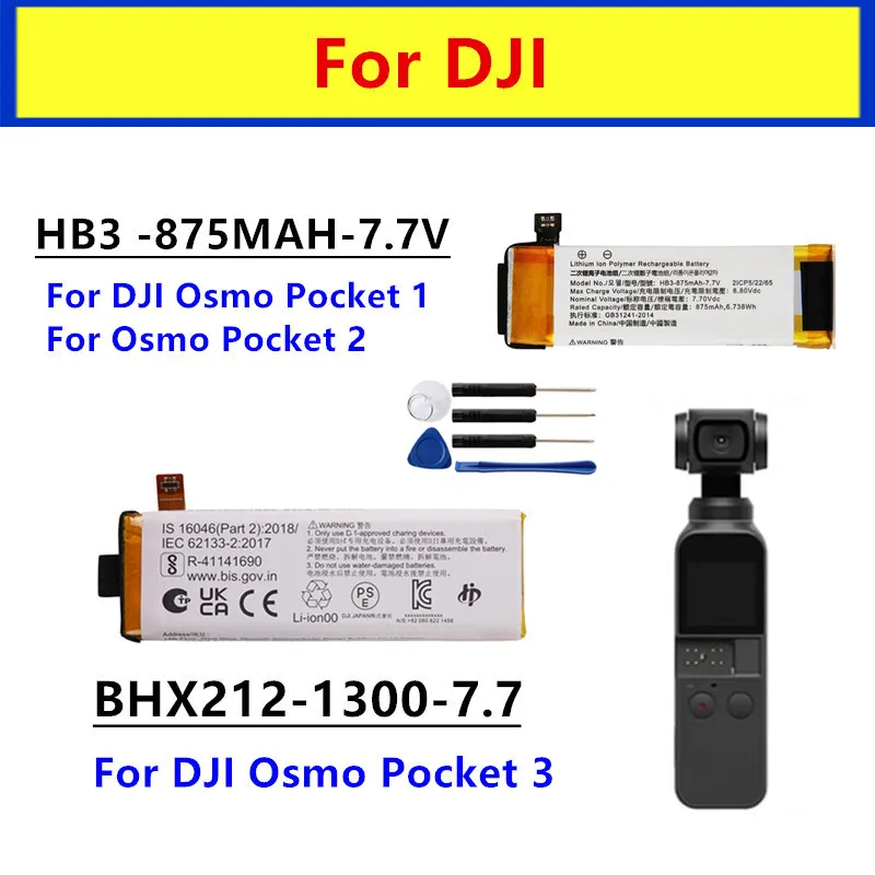 Nová batéria HB3 -875MAH-7,7V pre DJI Osmo Pocket 1, Osmo Pocket II, Osmo Pocket 2 BHX212-1300-7,7 pre DJI Osmo Pocket 3 + Nástroje