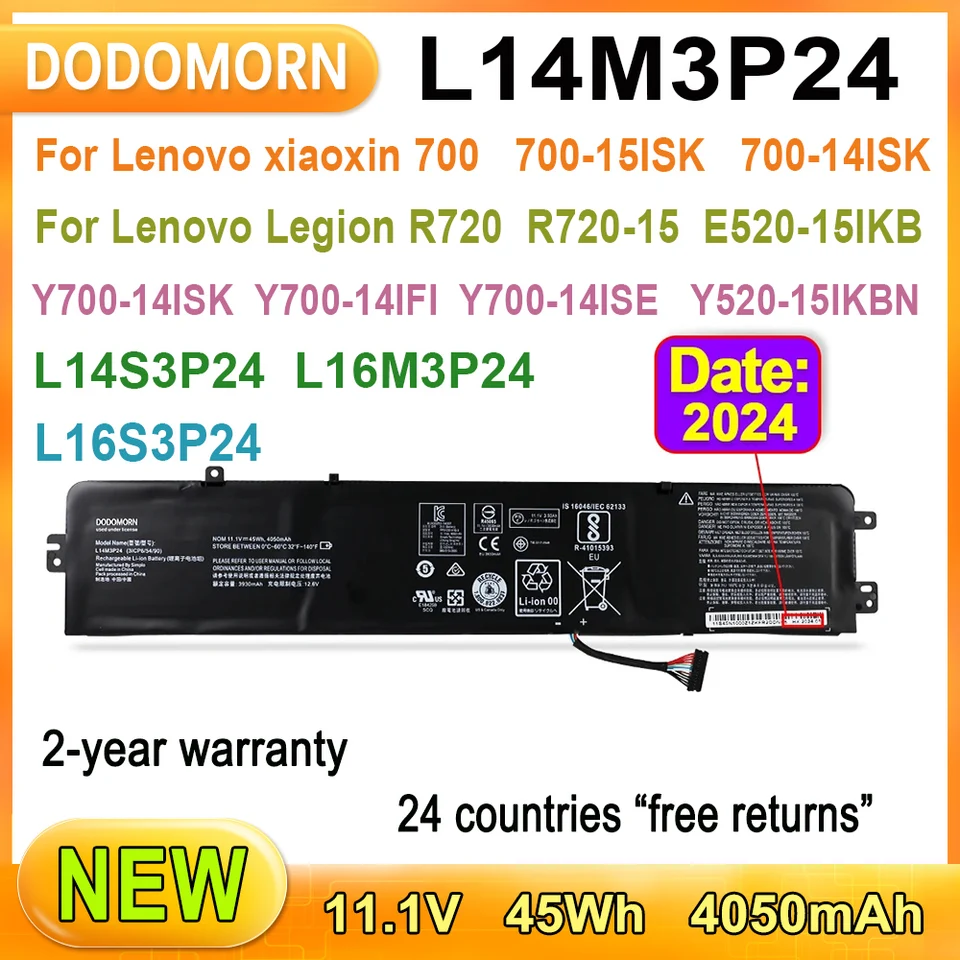 Nová batéria prenosného počítača L14M3P24 pre Lenovo Legion R720-15ikb, 15ikba, 15ikbn, 15ikbm, E520-15ikb, Y520-15ikbn, Xiaoxin 700, Y700 Series Y700