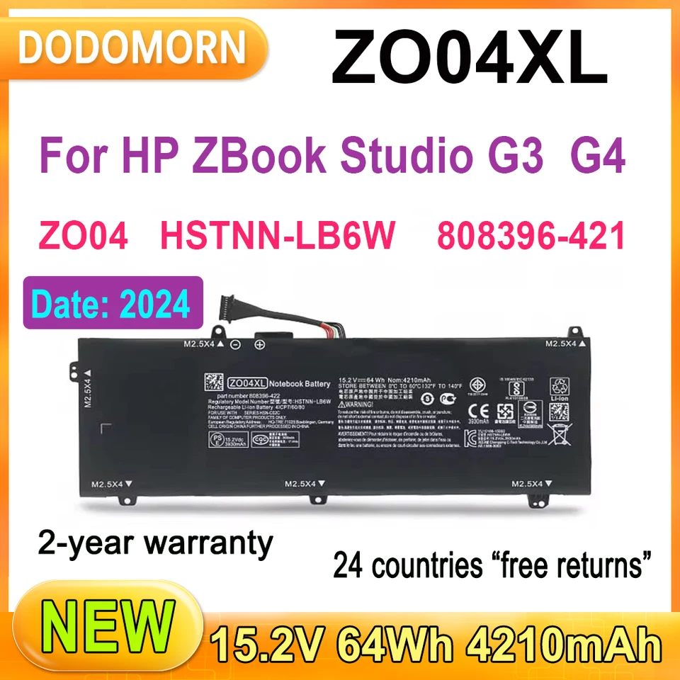 Nová batéria prenosného počítača ZO04 ZO04XL pre HP Zbook Studio G3 G4 Series Vysoká kvalita 15,2V 64WH Plná kapacita 2-ročná záruka HSTNN-LB6W