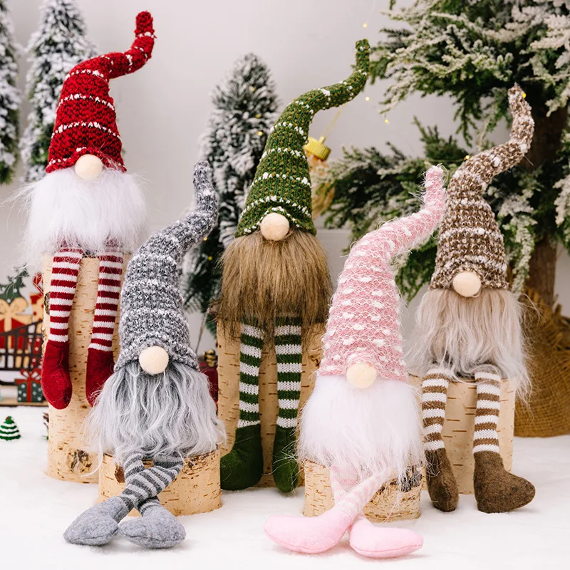 Nová dlhá noha Gnome vianočná ozdoba bez tváre pre bábiky s pruhovaným klobúkom Rudolph Doll Vianoce Tree Domáca stola dekorácia Nový rok darček
