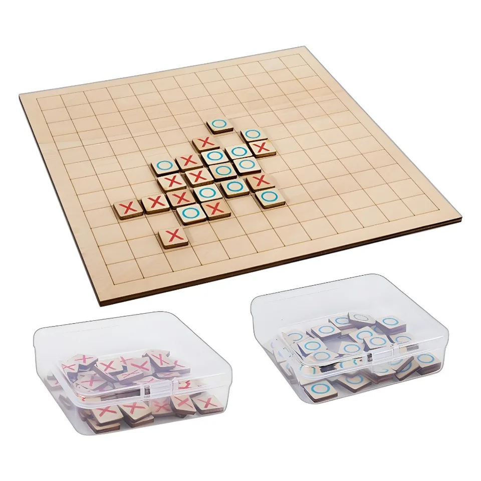Nová drevená XO Tic Tac Toe Interactive Travel Game Five-A-Row Two-in-One rodič-dieťa Game Desktop Game Dospelá