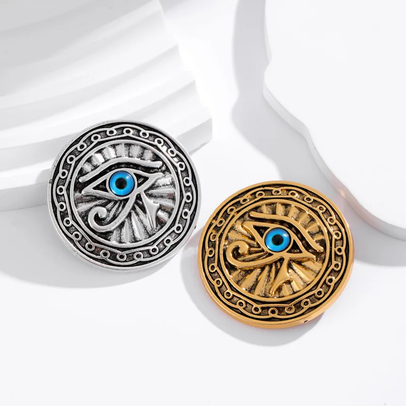 Nová egyptská brošňa Horus Eye, Retro zliatina Multi -farebná modrá okrúhla značka Všestranná bunda, personalizovaná kvetina hrudníka