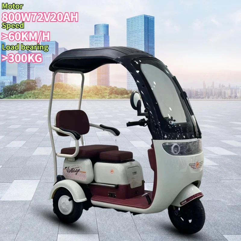 Nová elektrická trojkolka 800W72V20AH s baldachýnom na ochranu pred veternou a dažďovou elektrickou trojkolkou Dvojitá trojkoles