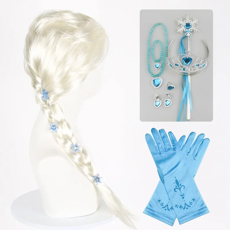 Nová Elsa Princezná Cosplay parochná rukavice prútik korunná šperky set cosplay šaty Up Elsa parochňu náhrdelník Braid pre princezné doplnky