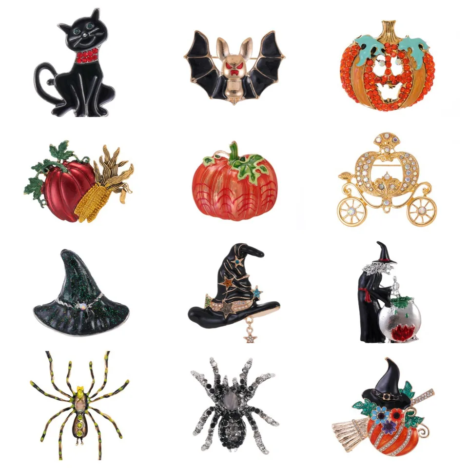 Nová Halloween Brošňa tekvica strašidelná čiapka čarodejnica Bat Bat Big Spider Pin Men a ženy Sto s doplnkami Prázdninový darček