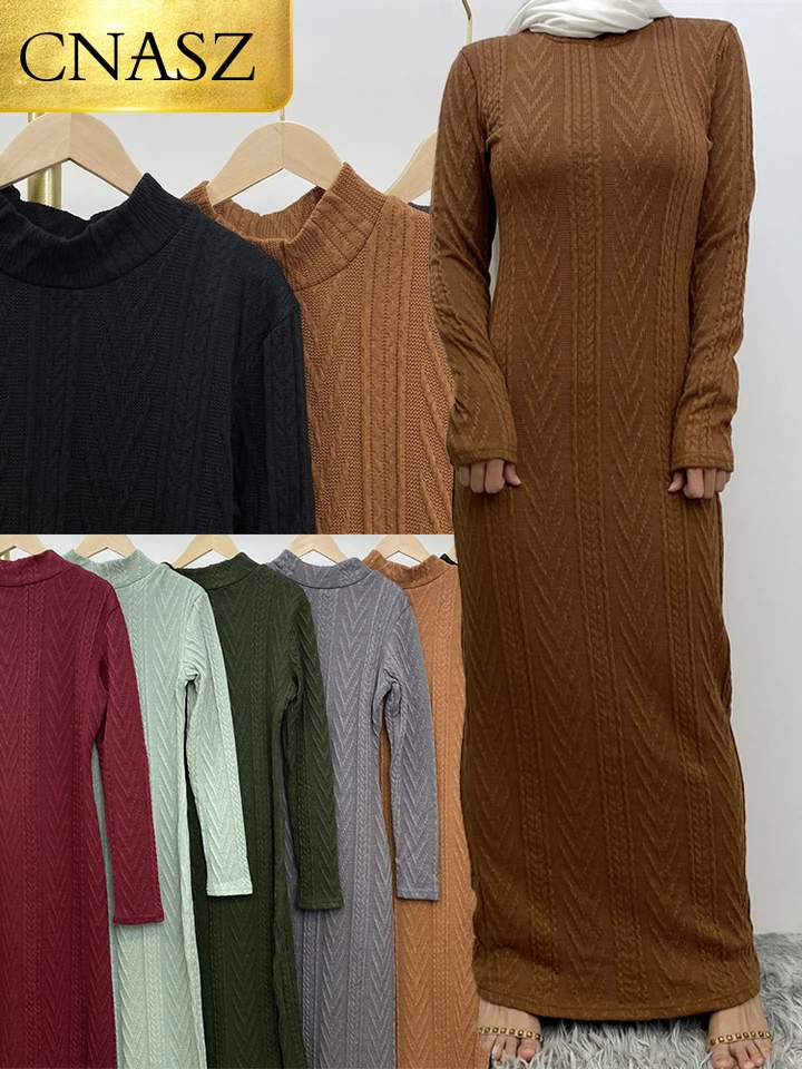 Nová hidžábová moslimská žena Kimono dlhé šaty Islamský abaya kórejský štýl turecký ťah vintage dlhý sveter ružové top zimné oblečenie