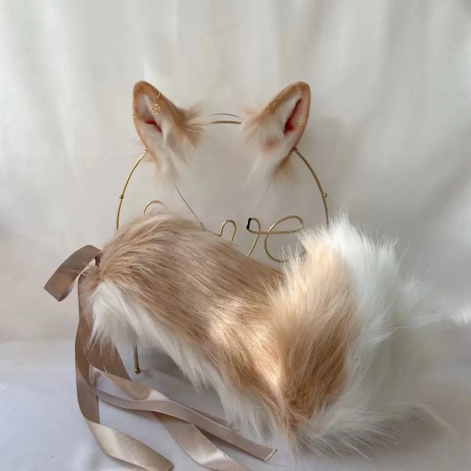 Nová hnedá shiba inu anime simulácia šelma uši šelma chvost vlk uší mačka ucho uší uši vlasy vlasové obruč cosplay cvik