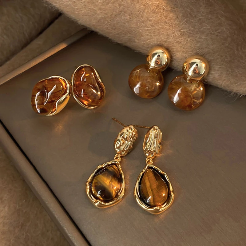 Nová hnedá živici Tiger Eye Stone Dangle náušnice pre ženy módne strieborné náušnice Ils Osobnosť melard farebne šperky