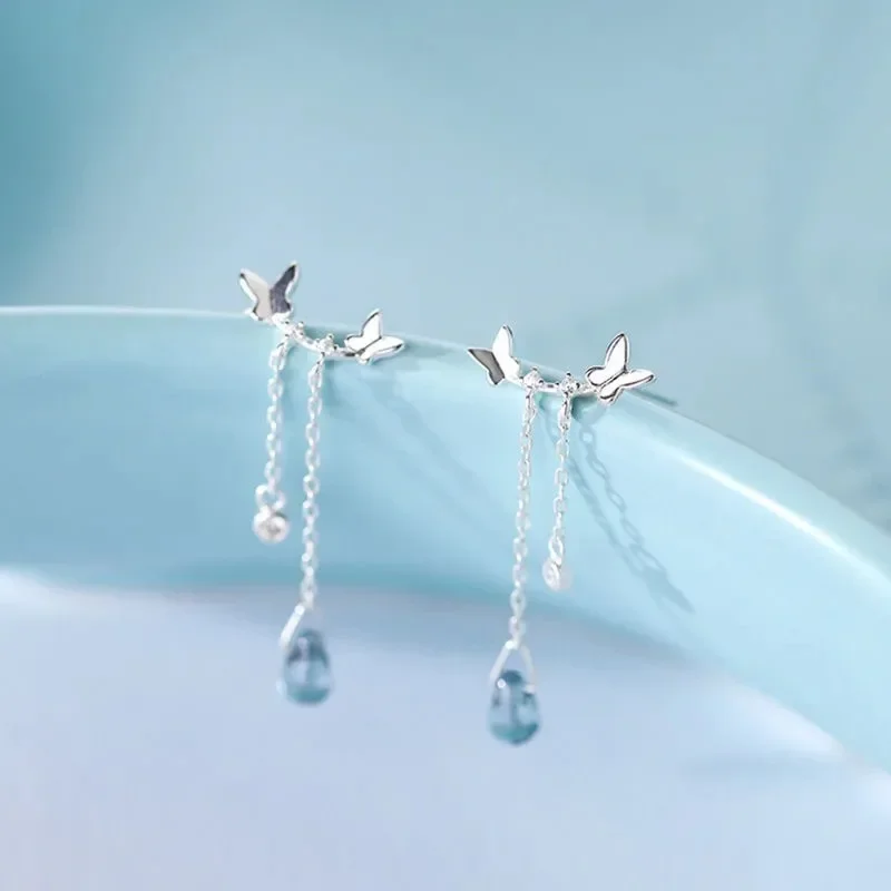 Nová horúca móda 925 Sterling Silver Crystal Butterfly náušnice pre ženy Dievčatá darček módne vyhlásenie šperky