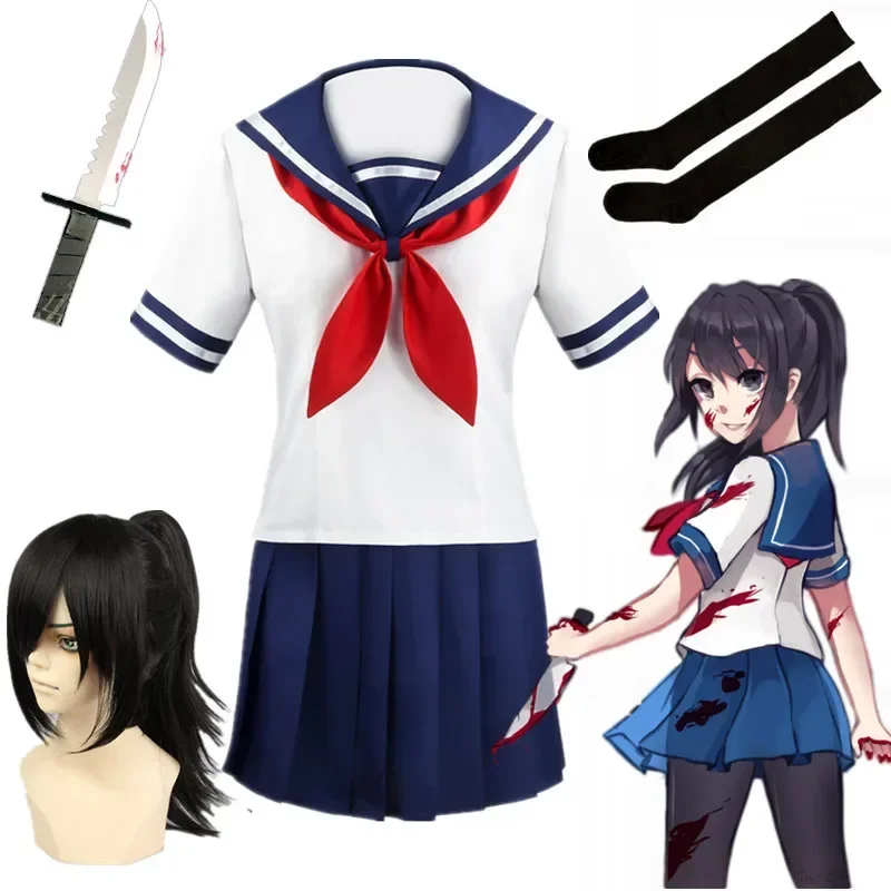 Nová hra Ayano Aishi Yandere Simulator Uniform Halloween kostým Ženy s krátkym rukávom Top sukňa námorník cosplay dr Mn4
