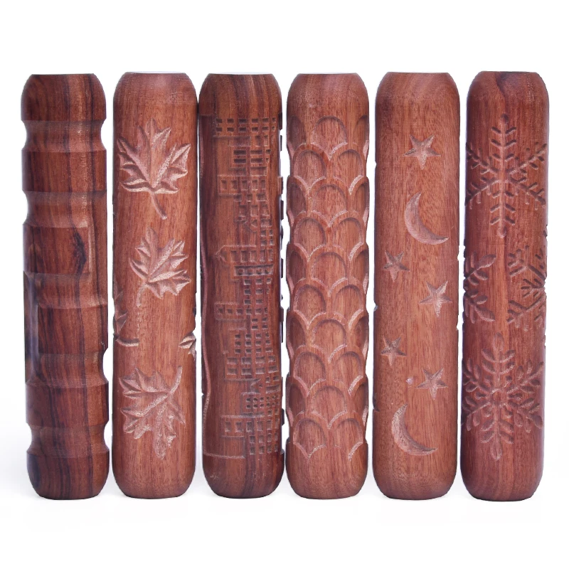 Nová hrnčiarska drevená rezbárska vzorka Rybie stupnica Maple Leav Embosing Stick bahen roll DIY keramické sochárske modelovanie ílového nástroja