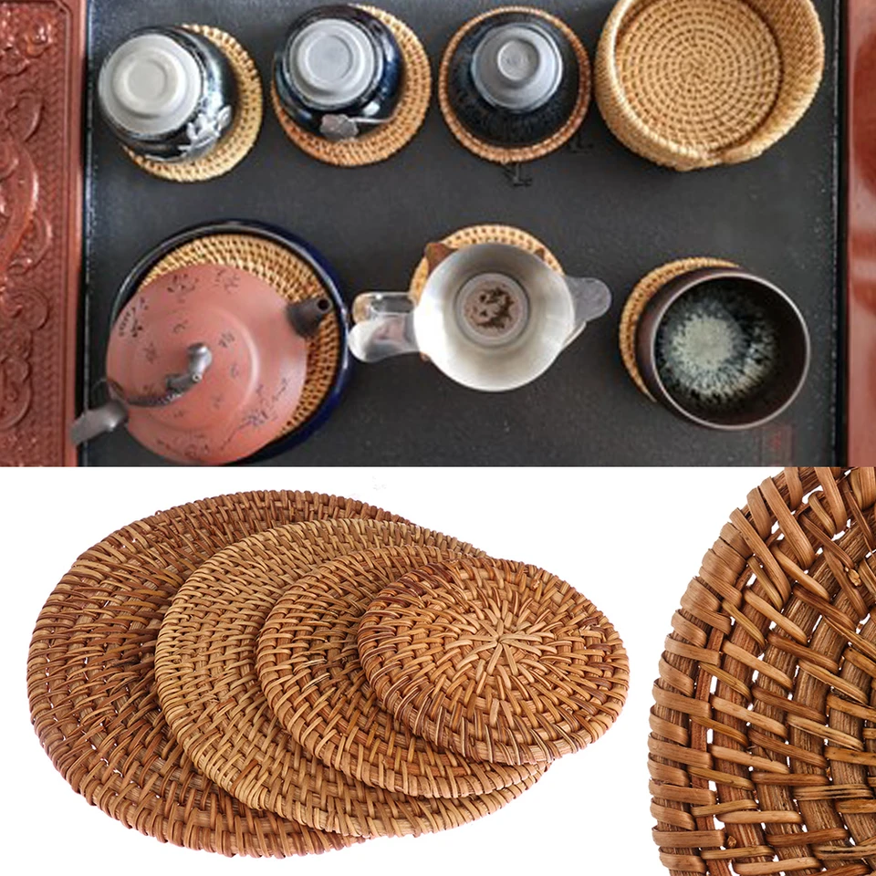 Nová izolačná kuchynská miska podložka Rattan Coasters Cup Mats stolová čalúnka