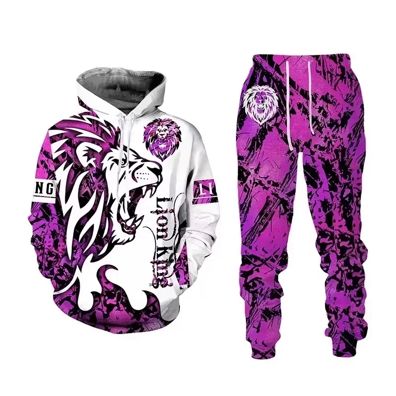 Nová jesenná muži mikina set 3D tlačené zviera tiger casure Sportswear Men mikina nohavice 2 kusové obleky Men módne stopy mikiny