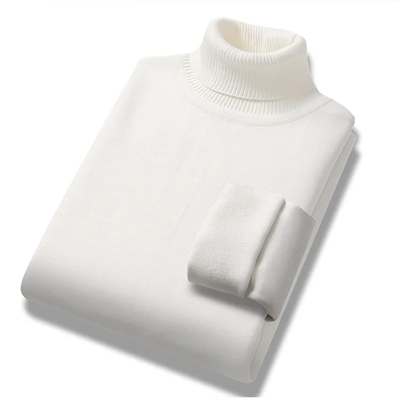Nová jesenná zimná zimná rolák Sweaters Men Slim pletelted Pulloves Pánske masívne farby Príležitostne