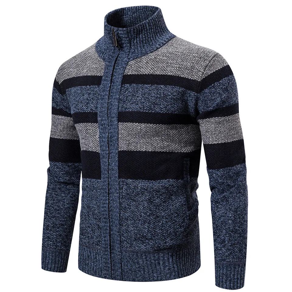 Nová jesenná zimná zimná sveter Men Sweaters Coats Coats módne pruhované pletené sveter