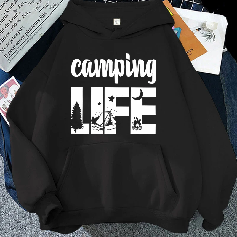 Nová karikatúra Happy Camper Hoodies Ženy Men Funny harajuku mikiny unisex vrcholov (loď za 48 hodín)