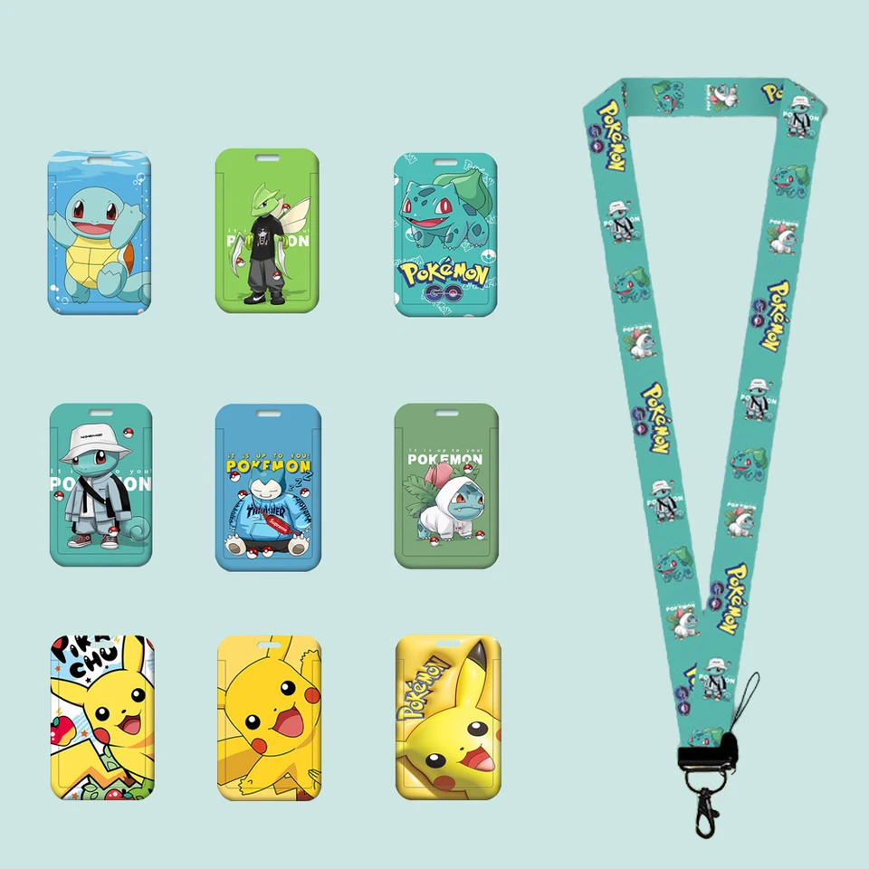 Nová karikatúra Keychain Gengar Neck Strap ID Držiteľ odznaku Pikachu Bulbasaur Squirtle Lanyard Halloween Darček pre priateľov