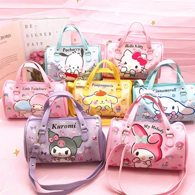 Nová karikatúra Sanrio Kurumi kabelka Cylinder Cylinder Bag Girl Girl Prenosná veľká kapacita anime moja melódia Cinnamoroll Storage Bag Storage