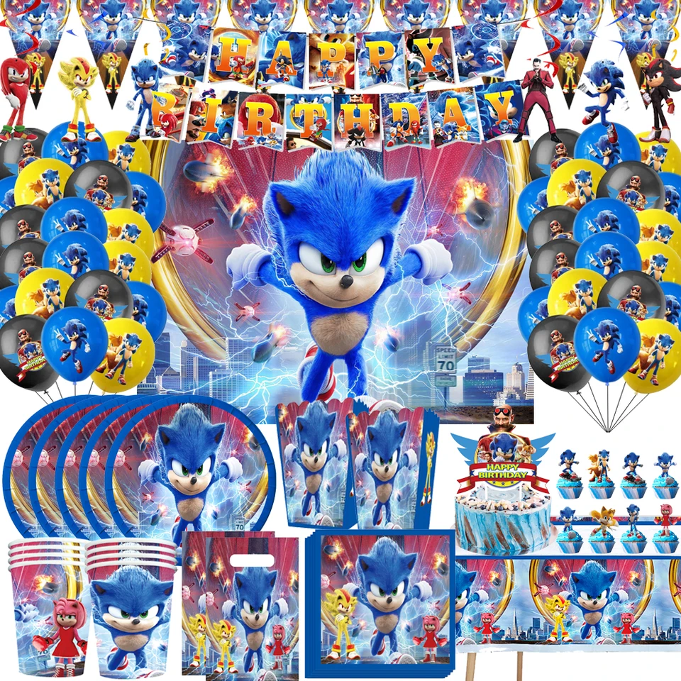 Nová karikatúra Sonics Narodeninové oslavy dekorácie anime sonics balóny Sladné papierové dosky Banner pre bábätko Darčeky pre deti