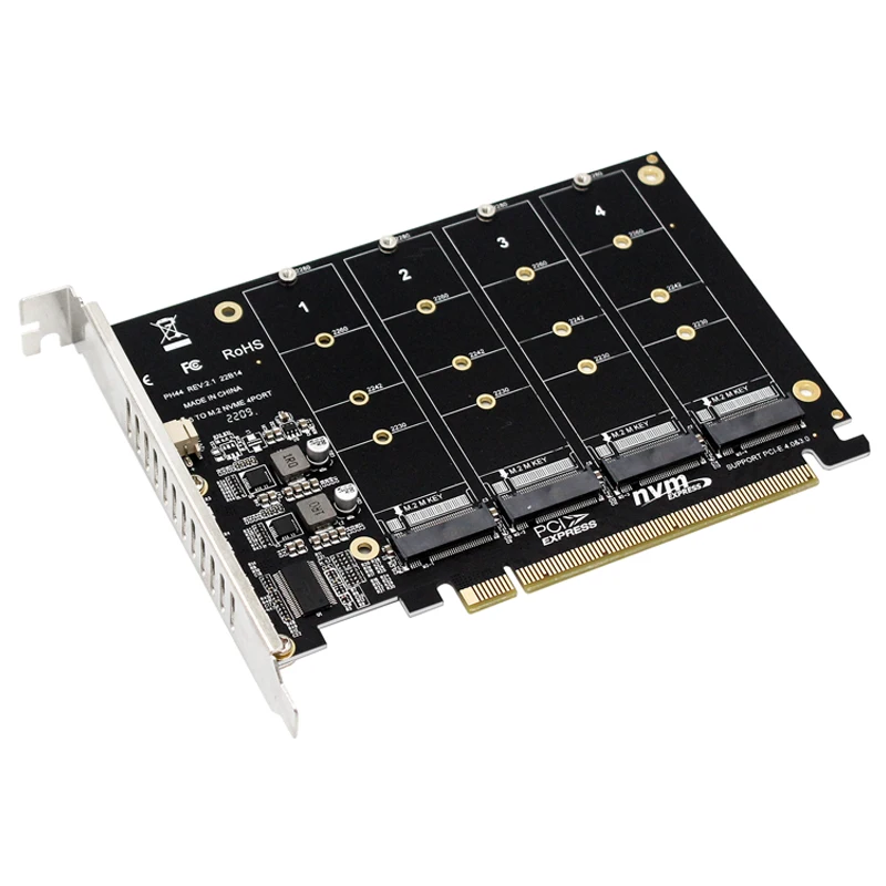 Nová karta NVME RAID CARD PCI Express 4.0 x16 až 4 port NVME expanzný adaptér 4x 32 GBPS M.2