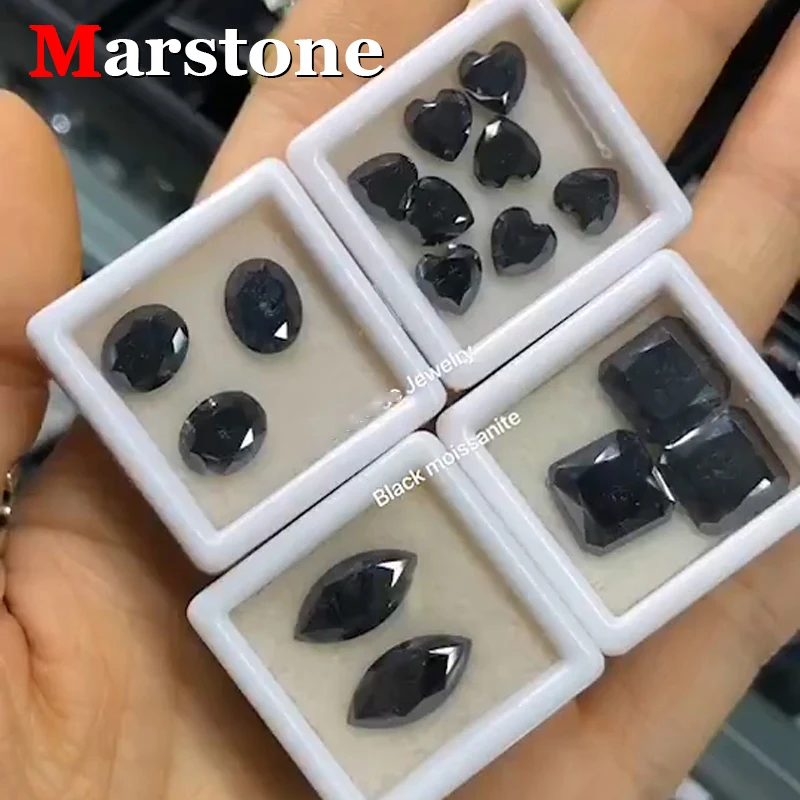 [Nová kvalita EÚ] Čierne Moissanite srdce Princezná Oval Radiant Emerald Cushion Asscher Hruškovité kamene laboratórne pestované diamantové šperky